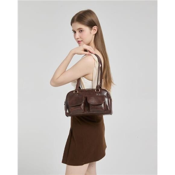 Shoulder Purses Bag Women Trendy - PU Leather Brown - Picture 7 of 7